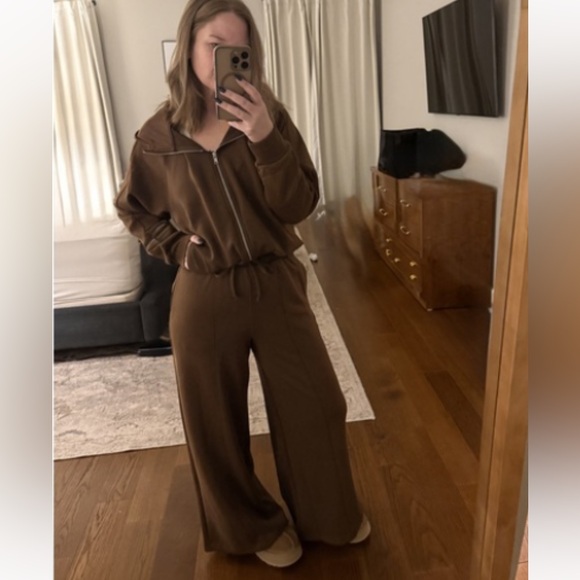 Zenana Outfitters Pants - Zenana Outfitters Soft Scuba Chocolate Brown Hoodie & Wide Leg Joggers SET